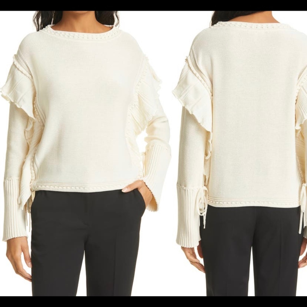 Rebecca Taylor tie sleeve cotton sweater NWT